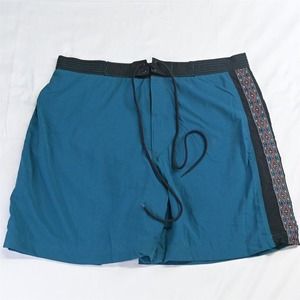 Vtg‎ Pro Spirit 36 x 5" Teal Bleu Tribal Outseam Mesh Lined Swim Trunks Shorts